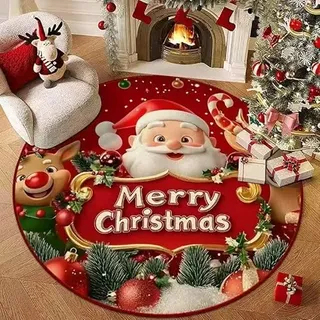 JynxtoyZeal Weihnachtsteppich Matten, Rund Weihnachtsmatte, Weihnachtsdeko Fußmatte, Weihnachts Türmatte, Non-Slip Doormat Christmas Pattern,Teppich Eingangsbereich- 60 x 60 cm