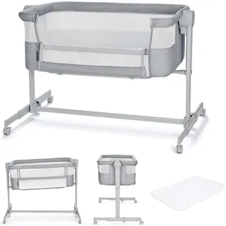 Beistellbett KINDERKRAFT "Neste Up 2", Baby, Gr. Liegefläche B/L: 46cm x 81cm, kein Härtegrad, full light grau, Kunststoff, Polyester, Babybetten Beistellbett