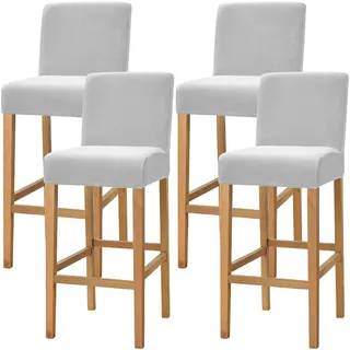 Dimatic Samt Plüsch Stuhl Abdeckung Theke Pub Bar Hocker Stuhl Slipcover für Esszimmer Cafe Barhocker Slipcover Möbelschutz Anti-Rutsch-Bezug mit elastischem Boden, 4er Set, Hellgrau