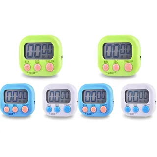 3 Stück Eieruhr, Timer LCD Digital mit Einklappbarer Ständer Und Magnet, küchentimer, Stoppuhr für Kochen Backen Sport Kinder Studieren (blau, weiß, grün) (Packung mit 2)