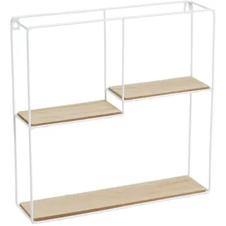 Wandregal mit 3 Einlegeböden aus MDF und Metall in Weiß und Natur