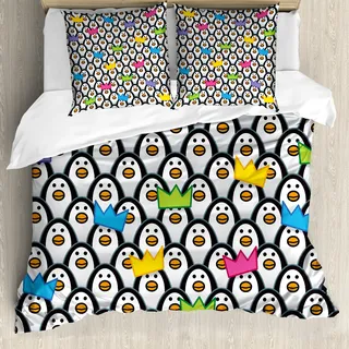 ABAKUHAUS Bunt Bettbezugs Set Für Doppelbetten, Pinguin-EIS-Tiere, Milbensicher Allergiker geeignet mit Kissenbezügen, Mehrfarbig - Bunt