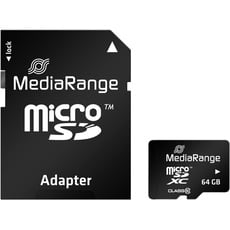 MediaRange micro SDXC Speicherkarte mit SD Adapter 64GB - Geschwindigkeit Klasse 10, Lesegeschwindigkeit bis 60 MB/s, externer Datenspeicher für mobile Endgeräte wie Digitalkameras oder Smartphones