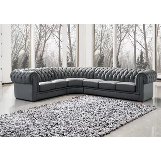 Klassiche Chesterfield Polster Sitz Eck Leder Garnitur Wohnlandschaft Neu 2220B - Schwarz