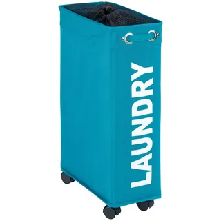 Wenko Wäschesammler Corno Petrol, Stabiler schmaler Wäschekorb mit Rollen und Deckel, Wäschetruhe aus 100% Polyester, Fassungsvermögen 43 L, (B x H x T): 18,5 x 60 x 40 cm