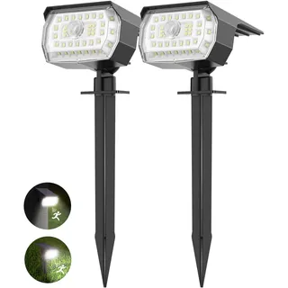 Solarlampen für Außen mit Bewegungsmelder, 2 Stück 43LED SolarStrahler IP65 Wasserdicht Solarleuchten für Außen Garten, 3 Modi Solar Gartenleuchten 6500K Kaltweiß Solar Strahler Aussen Weg Hof Gehweg