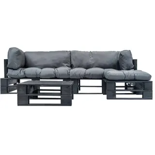 vidaXL 4-tlg. Garten-Lounge-Set aus Paletten mit Grauen Kissen Holz - Grau