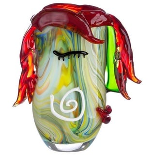 GILDE GLAS art Deko Vase - Gesichtsvase aus Glas - Kunstobjekt, Blumenvase Glasvase - Farbe: Rot/Grün Höhe 29,5 cm