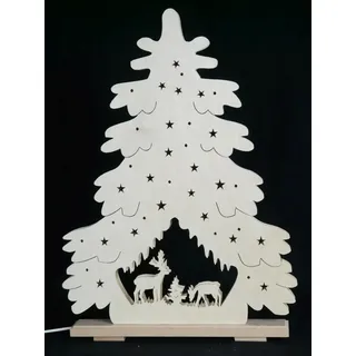 Schwibbogen el. Beleuchtet Tanne mit Rehe b x h= 36x43cm NEU Lichterbogen Holz