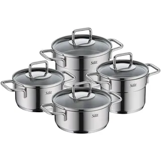 Silit Extra Cook Kochgeschirr-Set 4-teilig, Kochtöpfe 12/14 cm mit Glasdeckel, Innenskalierung, breiter Schüttrand, Crominox-Edelstahl, kleine Portionen, platzsparend stapelbar, tropffrei