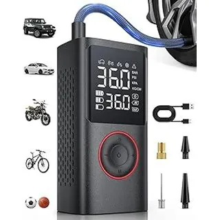 akhan Kabelloser Elektrische Luftpumpe, 150PSI Akku Kompressor Fahrradpumpe mit LED-Licht & Auto-Stopp, Wiederaufladbare Reifenpumpe für E-Bike, Auto, Motorrad, Bälle,