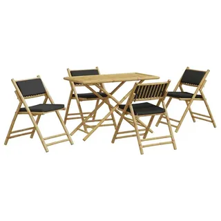 vidaXL 5-tlg. Bistro-Set Klappbar mit Dunkelgrauen Kissen Bambus - Braun