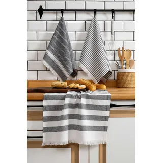 Foutastic Hochwertiges Handtuchset (3-teilig), Schwarz-Weiß, 45 x 65 cm | 65% Baumwolle, 35% Polyester | Maschinenwaschbar, bügelbar | Weich und strapazierfähig