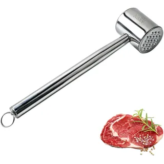LCUHAVA Fleischklopfer Klopfer Fleischklopfer Edelstahl Schnitzelklopfer Doppelseitig 304 Edelstahl Spülmaschinengeeignet Fleischhammer Fleischplattierer für Schnitzel Steak Silber