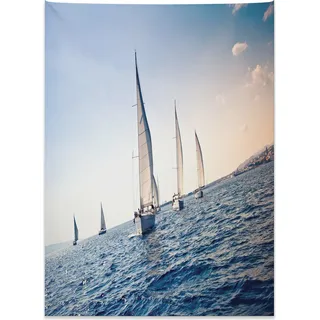 Abakuhaus Nautisch Wandteppich, Racing Sport Segelboote aus Weiches Mikrofaser Stoff Kein Verblassen Klare Farben Waschbar, 110 x 150 cm, Weiß Blau - Blau