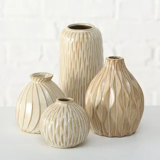 Boltze Vase Zalina 4-teilig (Blumenvase, Keramik Vase für Blumen / Trockenblumen / Pampasgras, Höhe 9-15 cm, Vasen-Set) 1006089, Weiß