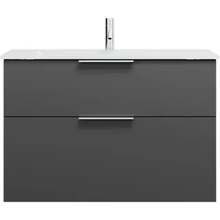 burgbad Eqio Glas-Waschtisch inklusive Waschtischunterschrank, Breite 920mm, SEYX092F6584A0070G0146, Farbe: Dunkelgrau Matt / Dunkelgrau Matt, Griff Chrom G0146
