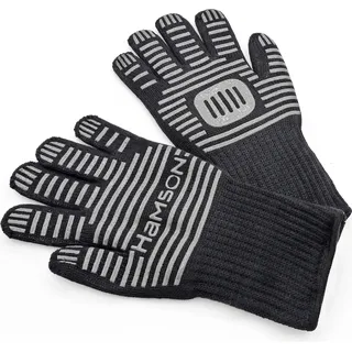 HAMSON Grillhandschuhe | Gefütterte Schutzhandschuhe mit Silikongripp und Schnittschutz | Hitzebeständig | Schwarz