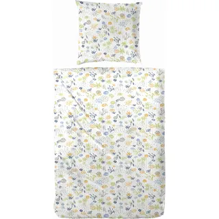 Primera Soft-Seersucker-Bettwäsche Blümchen Blau 135 x 200 cm + 2 x 80 x 80 cm