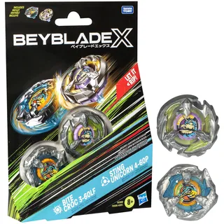 Hasbro Beyblade X Bite Croc 3-60LF und Sting Unicorn 4-60P Kreisel Dual Pack, Set