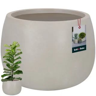 KOTARBAU® Blumentopf rund, Pflanzkübel für Zimmerpflanzen ⌀ 33 cm | Orchideentopf, 23 cm hoch, Pflanzschale für Draußen & Drinnen, Übertopf Betonoptik, Blumentöpfe aus Fibreclay, Beige