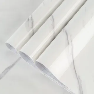 TOTIO übergroße selbstklebende Tapete, cremeweiß, Marmoroptik, glatt, glänzend, verdickt, wasserfest, 80CMx4M, Möbelaufkleber, Vinyl-Dekorfolie für Wohnungen, Geschäfte, Ateliers, jazzweiß