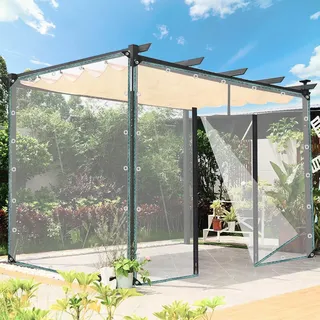 KGUDYS Plane Wasserdicht Outdoor-Mit Reißverschluss Tür, Klar PVC Vinyl Plane Seitenwände, 400g/m2schwere Reißfeste Abdeckung, Mit ösen, Für Pavillon, Veranda, Terrasse,WxH-1.5x2.8m/4.9x9.2ft