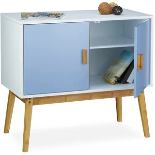 Relaxdays Sideboard Retro im Skandinavischen Design HBT: 72 x 80,5 x 40,5 cm Nostalgischer Beistellschrank aus Holz mit 2 Flügeltüren als klassische Kommode oder Schränkchen matt lackiert, blau weiß