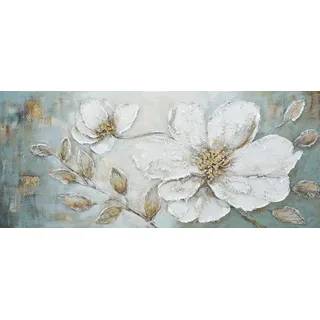 Bönninghoff "handarbeit BLUMEN XXL 60x140 cm – Wandbild Kunst Deko modern", Blumen Blumenbilder handgefertigt, jedes Bild ein Unikat, farbe bild(er): weiß,blau, grau, braun, gold,