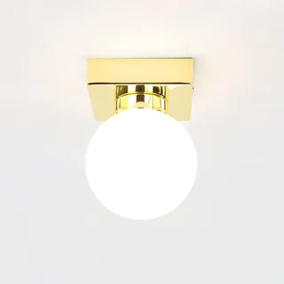 Licht-Erlebnisse Deckenleuchte Bad Kugel Metall Glas in gold 1x G9 wechselbar Badezimmer Flur Innen Deckenlampe zeitlos Beleuchtung kompakt
