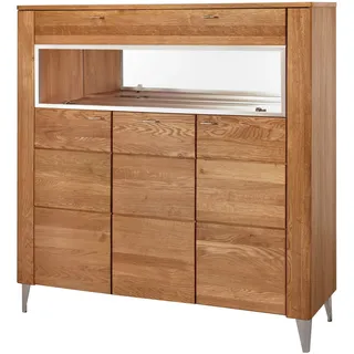 Furniture24 Kommode Latina 48 Barschrank Wohnzimmerschrank mit 1 Klappe 3 Türen Eiche Massivholz - fronten, Honigeiche Gebürstet - Braun