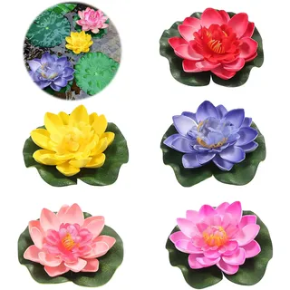 SHOWHEEL 5 Stück Schwimmende Blumen,Künstliche Seerosen,Seerose Lotusblüte,Schwimmende Blumen,schwimmend Lotusblüten,Lotusblüte Wasserlilie,Seerose,Wasserlilie Schwimmende TeichDekoratio (Bunt)