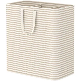 Lifewit 150L Wäschekorb mit 3 Fächern und Griffen, Beige | Faltbare Wäschebox und Wäschesortierer mit verstärkten Tragegriffen für Schlafzimmer, Badezimmer und Waschküche