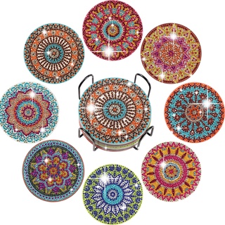 Homcomodar Diamond Painting Untersetzer 8PCS Diamond Art Untersetzer DIY Mandala Untersetzer Diamant Art Tassen Untersetzer für Erwachsene, Kinder, Anfänger