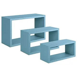 Homemania Trittico Wandregal – Wohnzimmer, Schlafzimmer, Büro, MDF, Blau, 45 x 27 x 15,5/40 x 22 x 15,5/35 x 17 x 15,5 cm