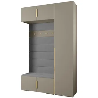 Abiks Möbel Garderoben-Set 236,7/150/47 , Kaschmir, Grau, Goldfarben , Holz , Nachbildung , 150x236.7x47 cm , Garderobe, Garderoben-Sets & Garderoben-Serien, Garderoben-Sets