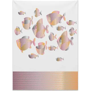 Abakuhaus Fisch Wandteppich, Moderner Seetier Zickzack aus Weiches Mikrofaser Stoff Kein Verblassen Klare Farben Waschbar, 110 x 150 cm, Hellrosa Orange und Grau - Orange