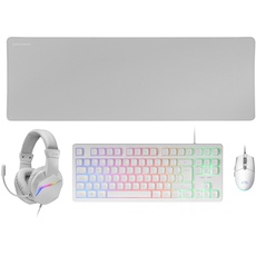 MARSGAMING MCP-RGB3, Pack Gaming-Tastatur Fixed RGB + Gaming-Maus RGB Flow 3200 DPI + Headset Over-Ear RGB + XXL Mousepad, Weiß, Französische Sprache