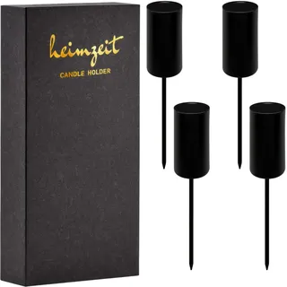 heimzeit Kerzenhalter zum Stecken für Stabkerzen Ø22 mm und Tischkerzen aus Metall [4 Stück, Rund] Farbe: Schwarz, Stilvolles Design, Kerzenstecker Adventskranz für eine Elegante Raumdekoration
