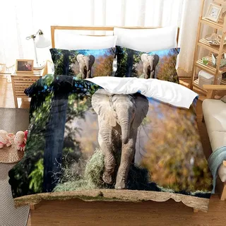 phonxia Bettwäsche 90x200 Elefant - Bettbezug 90x200 mit Reißverschluss Waldtiere Bettwäsche Set 2 Kissenbezug 80x80 cm Deluxe Atmungsaktiv Reversibel Mikrofaser