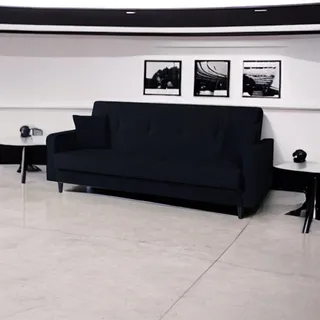 Sofa Luna Schlafsofa im skandinavisches Stil, Couch mit Schlaffunktion und Bettkasten, Polstersofa für Wohnzimmer 213 cm Farbe: Paris 167 - schwarz - Schwarz