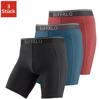 Buffalo Langer Boxer "Boxershorts für Herren" Packung, 3 Stk. mit langem Bein, ideal auch für Sport und Trekking, bordeaux, petrol, schwarz