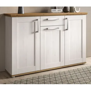 Sideboard "Mirano" in weiß Lärche und Eiche Artisan Landhaus Kommode 137 cm - Weiß, Naturbelassen