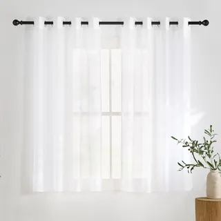 KGORGE Stores Gardinen mit Ösen Fenstergardinen Kurz 2er Set H 145 x B 140 cm Ösenvorhang Weiß Modern Vorhang Weiß Transparent Tüll Gardine Durchsichtig Vorhänge für Küche Fenster