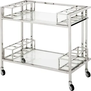 Casa Padrino Luxus Bar Trolley Servierwagen aus Edelstahl und Glas 80 x 48 x H. 77 cm - Luxus Hotel & Restaurant Einrichtung Möbel - Silber