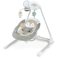 Ingenuity InLighten 5-Geschwindigkeiten Babyschaukel - Drehbarer Kindersitz, 5-Punkt-Sicherheitsgurt, Naturgeräusche, Lichter - Kitt Fuchs