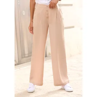 Palazzohose LASCANA, Damen, Gr. 44, N-Gr, braun (camelfarben), Stoff, Obermaterial: 100% Polyester, unifarben, figurumspielend lang, Hosen Palazzohose, mit Zierknöpfen und bequemen Bund, leichte Stoffhose mit Taschen, Topseller