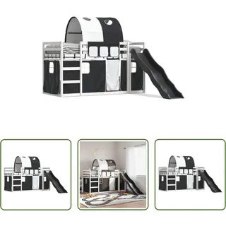 The Living Store Etagenbett mit Rutsche und Gardinen Weiß und Schwarz 90x200 cm - Schwarz