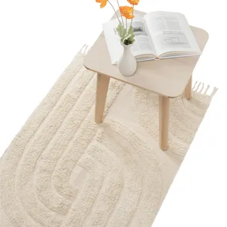 HOMELEVEL Teppich Läufer für Schlafzimmer - 80 x 150 cm - Teppich waschbar für Wohnzimmer - Waschbarer Läufer - Teppich Bedroom Carpet - Helles Beige