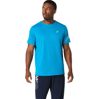 Laufshirt ASICS "ICON SS TOP", Herren, Gr. M, blau (aegean blau, cream), Obermaterial: 100% Polyester, Shirts Laufshirt